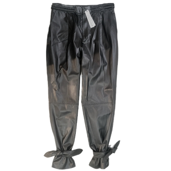 ALICE + OLIVIA 🏷️NWT 'Ivette' Lambskin Leather High Waist Pants Ankle Ties Sz10 - Picture 4 of 16